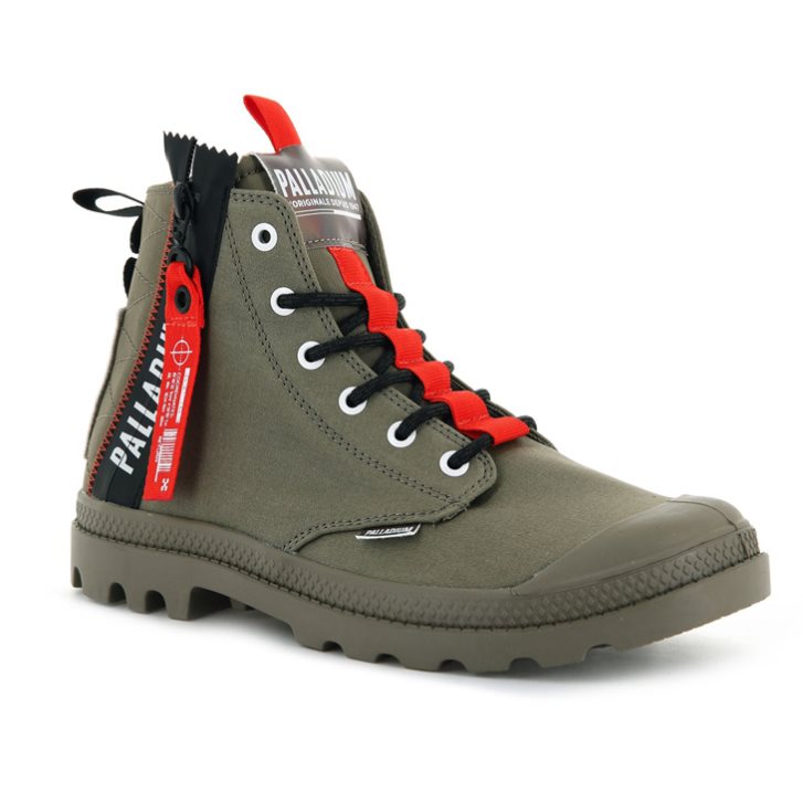 Palladium Pampa Hi Ticket To Earth Men's Boots Olive | UK V453-XLH